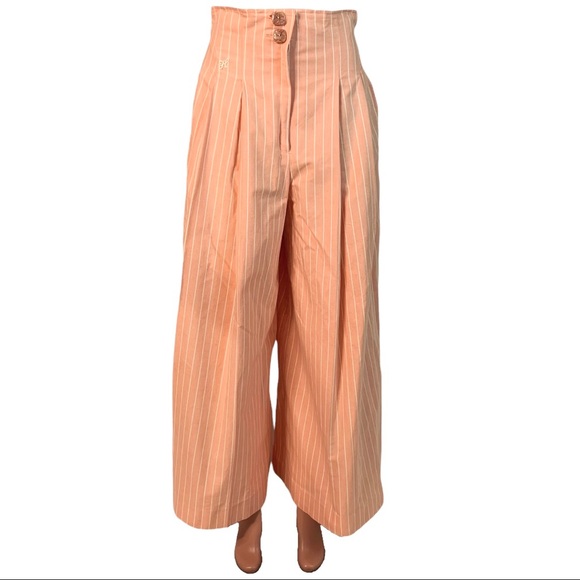 handmade Pants - HANDMADE PEACHY PALAZZO WIDE PANT HIGH RISE HIGH WAIST WHITE STRIPE PANT LARGE
